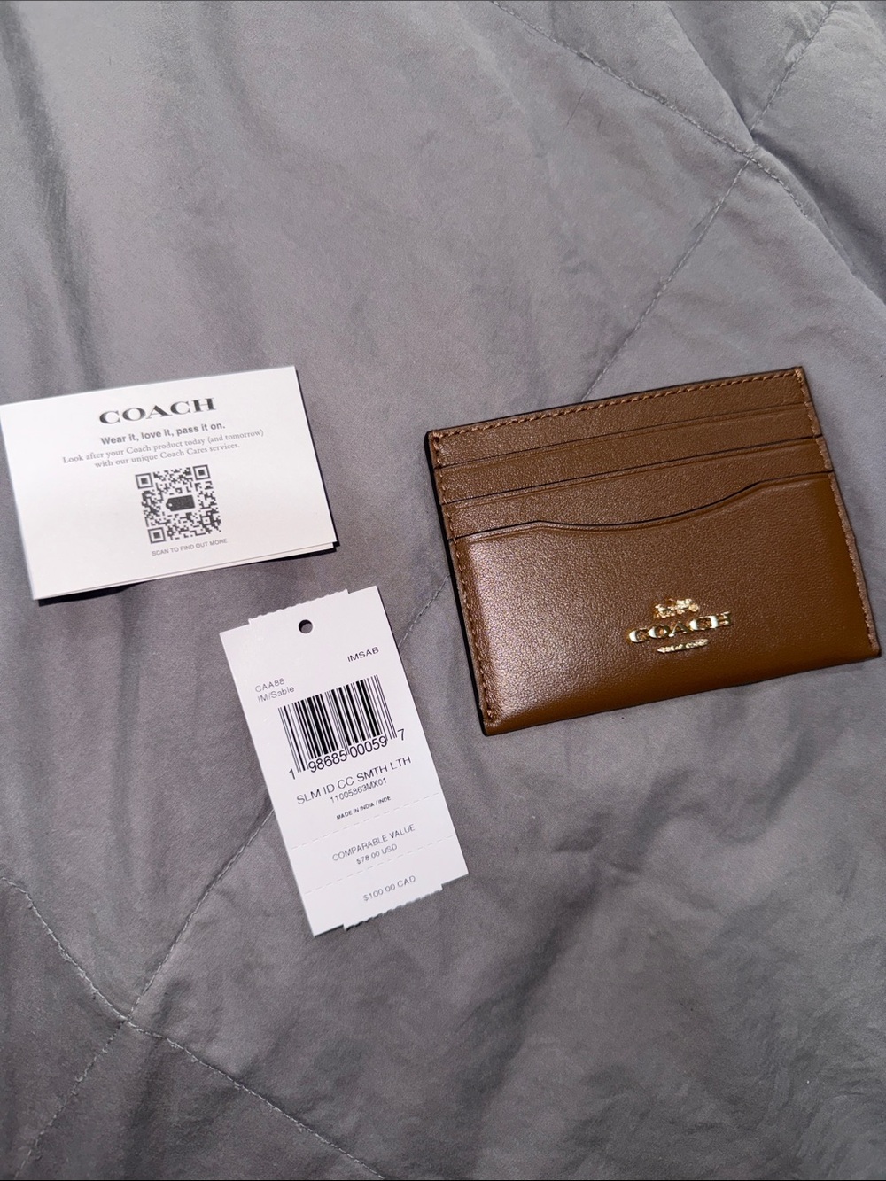New Coach Slim ID Card Case Sable